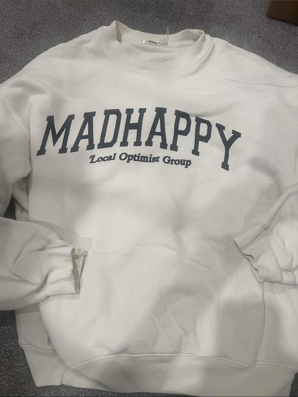 Madhappy White Crewneck with Navy Logo